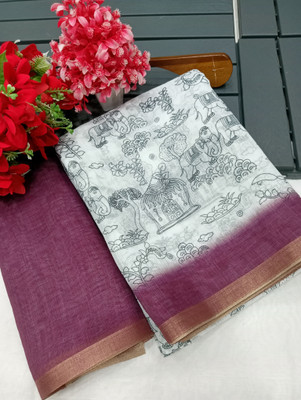 AARAANA Woven, Printed Kanjivaram Linen Saree(Maroon)