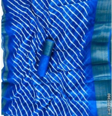 Harshiv Enterprise Printed Leheria Cotton Blend Saree(Blue)