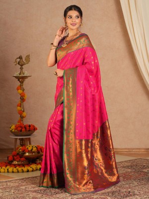 ANOUK Woven Paithani Silk Blend Saree(Pink)