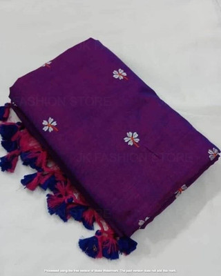 Basuu store Printed Handloom Pure Cotton Saree(Blue)