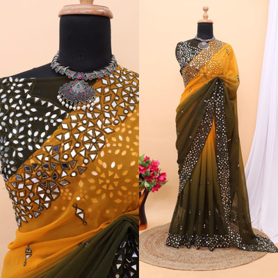 RK Creation Embroidered Bollywood Georgette Saree(Orange)