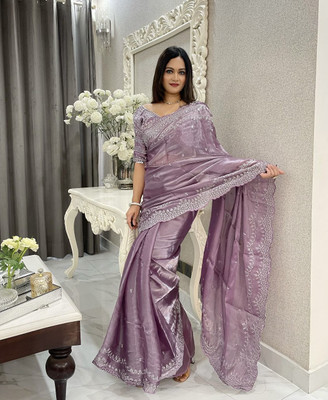 RK Creation Embroidered Handloom Silk Blend Saree(Beige)