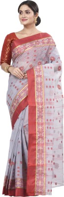 DipDiya Woven Tant Pure Cotton Saree(Grey)