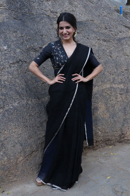 BAPS Striped, Woven, Embellished, Solid/Plain Bollywood Art Silk, Cotton Blend Saree(Black, Silver, Grey)