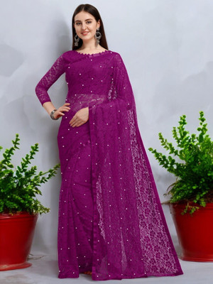 Norraflex Printed Banarasi Lycra Blend Saree(Purple)