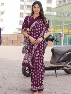 Divastri Printed Daily Wear Silk Blend Saree(Magenta)