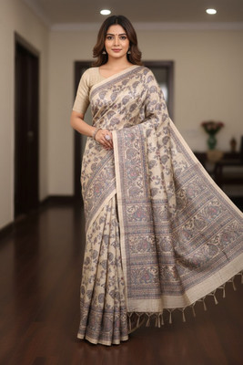 K 5 FASHION Digital Print Bollywood Cotton Silk Saree(Yellow)