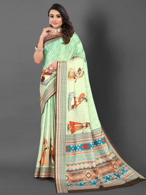 Tasrika Printed Bollywood Silk Blend Saree(Light Green)
