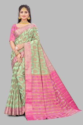 HANUMANT TEXTILES Woven, Self Design Daily Wear Cotton Blend Saree(Green)