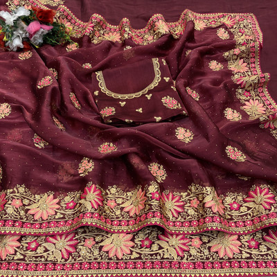 KHRITI FAB Embroidered Bollywood Jimmy choo Saree(Maroon)