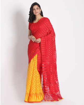 angoshobha Woven Handloom Cotton Silk Saree(Yellow)