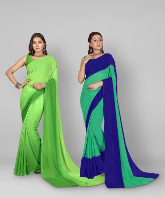 kashvi sarees Ombre, Striped, Dyed Bollywood Georgette Saree(Pack of 2, Dark Blue, Light Blue, Green, Light Green)