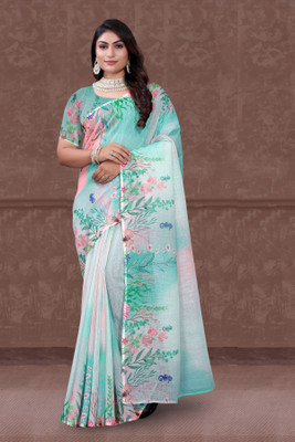 MARUTI NANDAN CHOICE Digital Print, Printed Daily Wear Linen Saree(Multicolor, Pink)