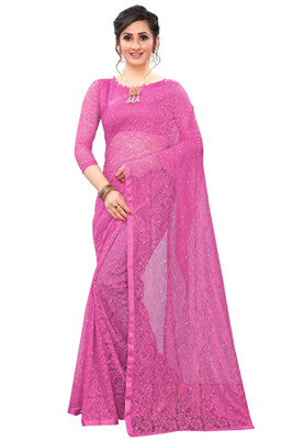 Croza Self Design Bollywood Net Saree(Pink)