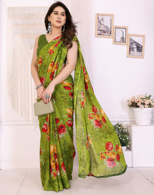 YASHIKA Printed Daily Wear Georgette Saree(Green)