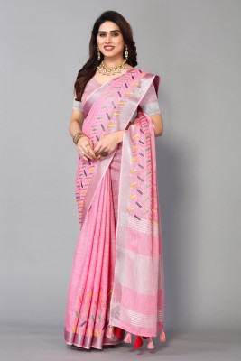 AVM SILK MILLS Digital Print Bollywood Cotton Linen Saree(Multicolor)