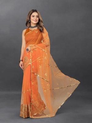 Yashvi Designer Embroidered Bollywood Net Saree(Orange)