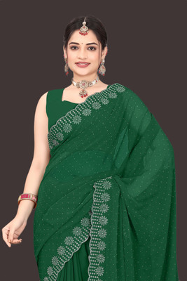 Shiv Febric Embellished Bollywood Chiffon Saree(Green)