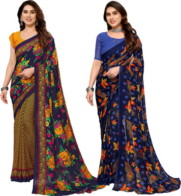 Anand Sarees Printed Bollywood Georgette Saree(Pack of 2, Multicolor)