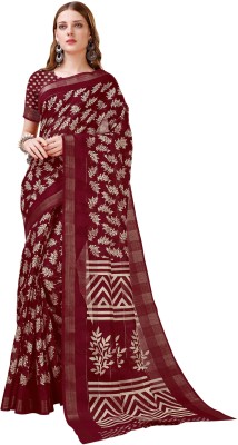 Bansi Ecom Printed Bollywood Cotton Silk Saree(Maroon)