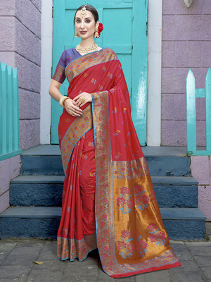 ANOUK Woven Paithani Art Silk Saree(Red)