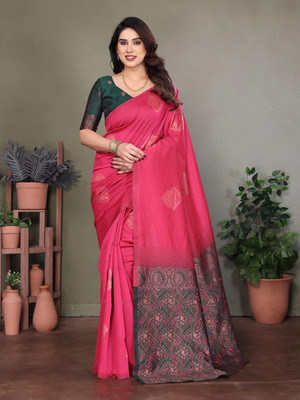 JEEMONJA SALES Woven, Self Design Kanjivaram Pure Silk, Art Silk Saree(Pink)