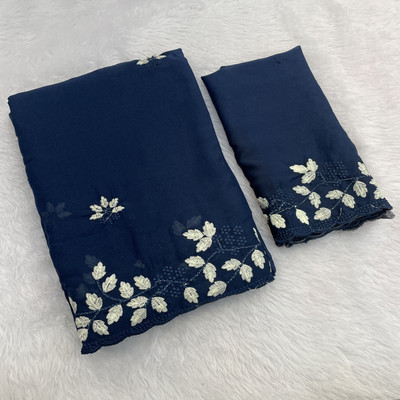 KONICA FAB Embroidered Bollywood Georgette Saree(Blue)
