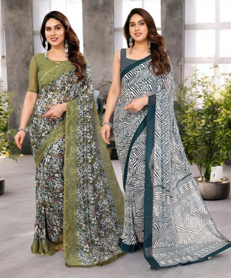 Divastri Printed Bollywood Georgette Saree(Pack of 2, Multicolor)