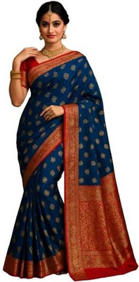 shopizobymizzu Woven, Floral Print, Polka Print Banarasi Cotton Silk, Art Silk Saree(Red)