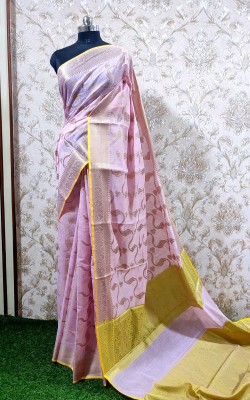 Tahira creation Woven, Self Design Banarasi Cotton Linen Saree(Pink)