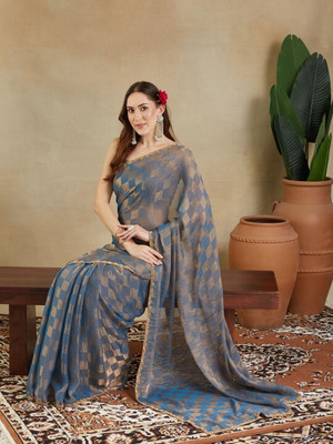 Online Bazaaar Embellished Bollywood Chiffon Saree(Dark Blue)