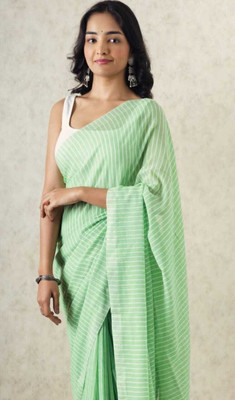 Maku Solid/Plain Handloom Pure Cotton Saree(Light Green)