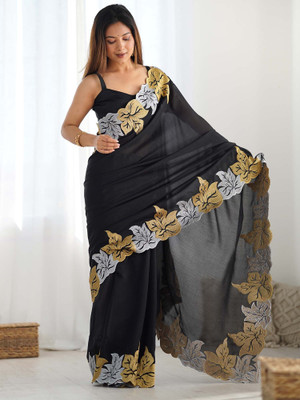 ANOUK Embroidered Bollywood Silk Blend Saree(Black)