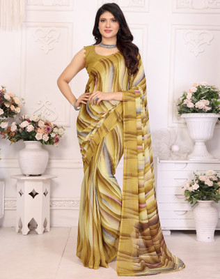 YASHIKA Floral Print Daily Wear Georgette Saree(Brown)