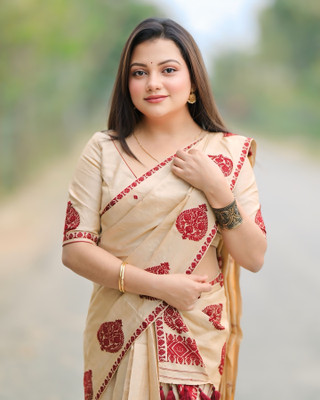 SICHYAH Woven Mekhela Chador Silk Blend Saree(Beige)