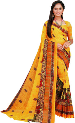 Saadhvi Printed Banarasi Lycra Blend Saree(Yellow)