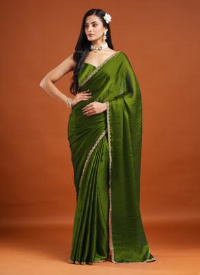Croza Woven Bollywood Tissue Saree(Green)