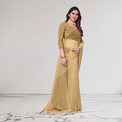 BHAGWATI ART Self Design Bollywood Net Saree(Beige)