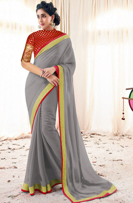Sareez House Solid/Plain, Embellished Bollywood Georgette Saree(Grey)
