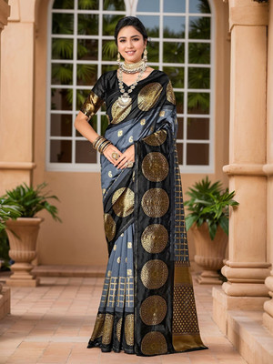 ANOUK Woven Kanjivaram Art Silk Saree(Grey)