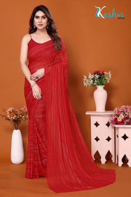kashvi sarees Embellished, Striped, Self Design Leheria Satin Saree(Red)