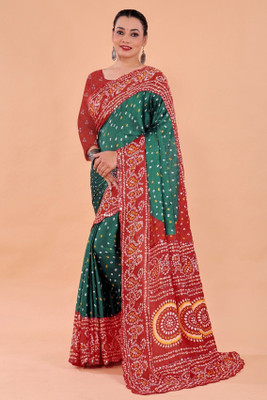 NEGRONI Printed Daily Wear Cotton Silk Saree(Dark Green, Red)