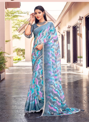 AMBUJAINTERNATIONAL Printed Bollywood Chiffon Saree(Grey)