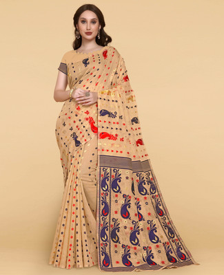 CHOICEIT Self Design, Woven Jamdani Cotton Linen Saree(Beige)