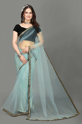 RE Renny Enterprise Self Design Bollywood Net Saree(Green)