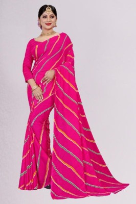 Kesaria Textile Company Striped Daily Wear Georgette Saree(Pink)