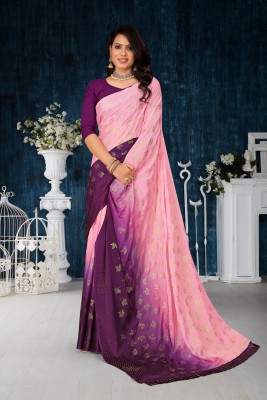 Mionas Blocked Printed, Color Block, Embellished, Paisley Bhagalpuri Chiffon Saree(Pink)