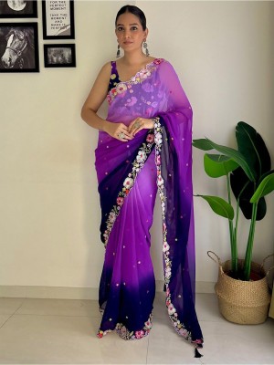 ANOUK Embellished Bollywood Georgette Saree(Purple)