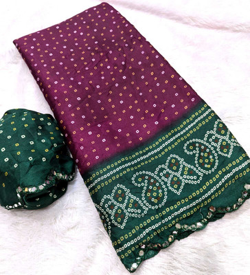 VD PRINTS Printed Bandhani Silk Blend Saree(Dark Green)