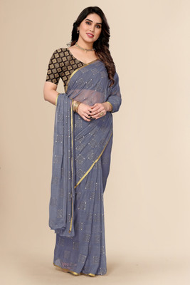 Prutha Fashions Printed Daily Wear Chiffon Saree(Grey)